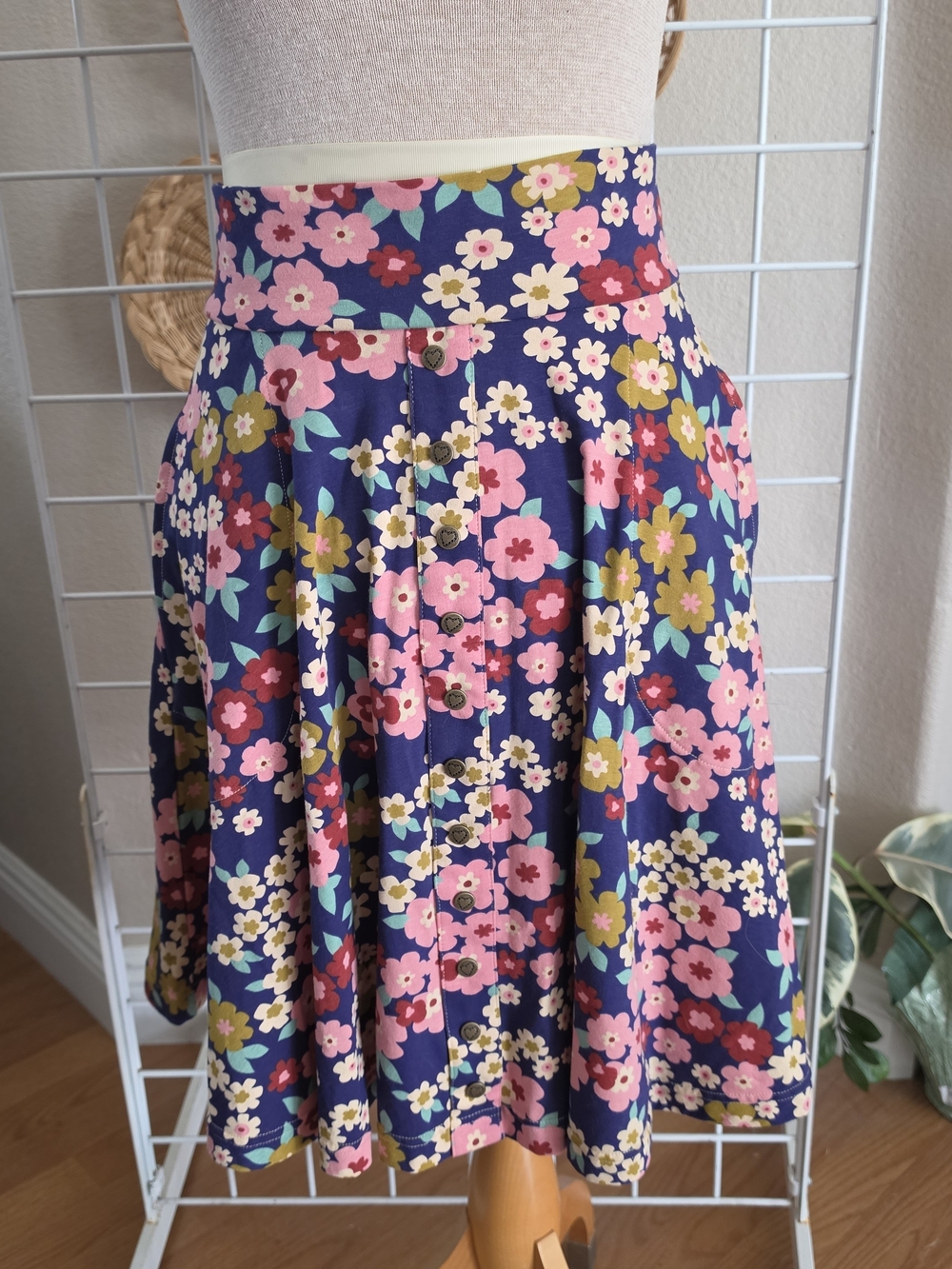 Effie's Heart Navy Floral Circle Skirt with Pink & Olive Accents